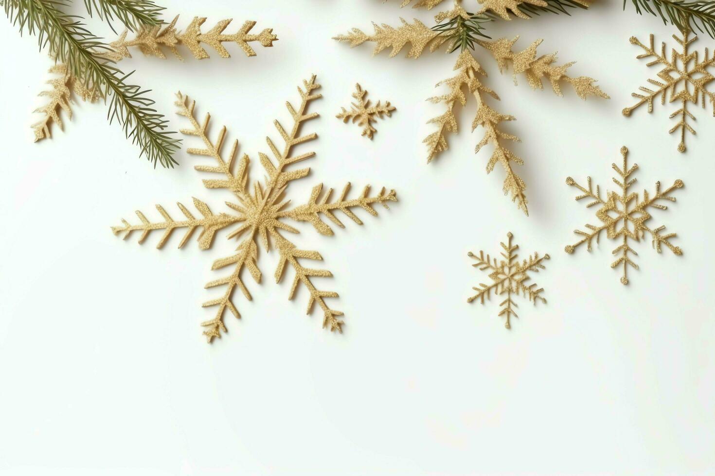 Christmas composition with gift boxes, card balls fir branches pine cones with copy space. Christmas by AI Generated photo