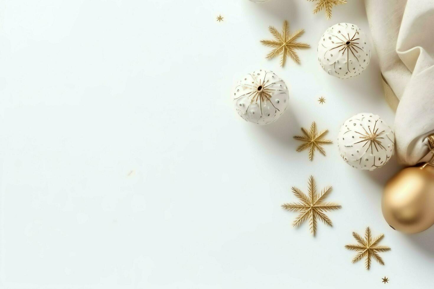 Christmas composition with gift boxes, card balls fir branches pine cones with copy space. Christmas by AI Generated photo