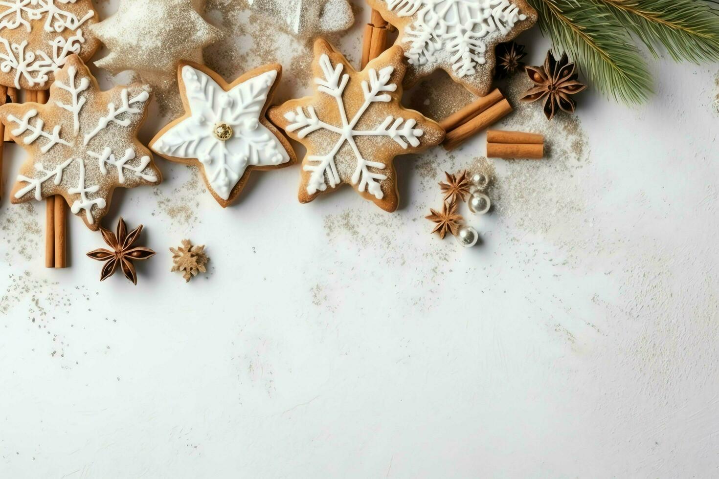 Christmas composition with gift boxes, card balls fir branches pine cones with copy space. Christmas by AI Generated photo