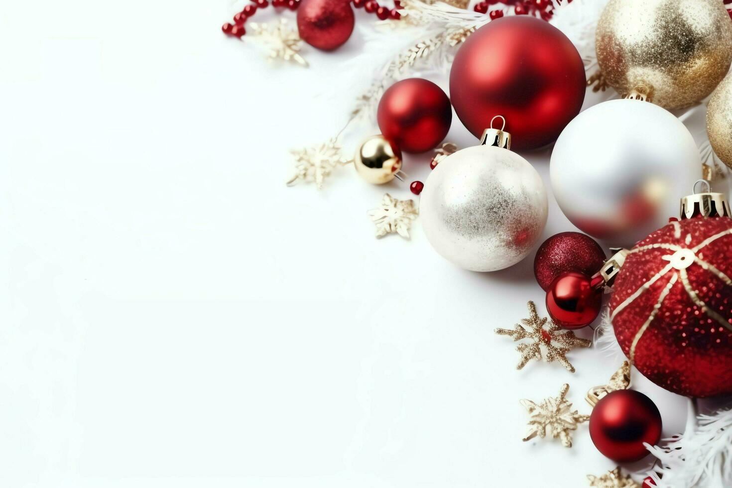 Christmas composition with gift boxes, card balls fir branches pine cones with copy space. Christmas by AI Generated photo