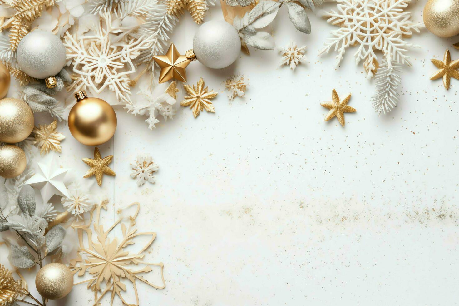 Christmas composition with gift boxes, card balls fir branches pine cones with copy space. Christmas by AI Generated photo
