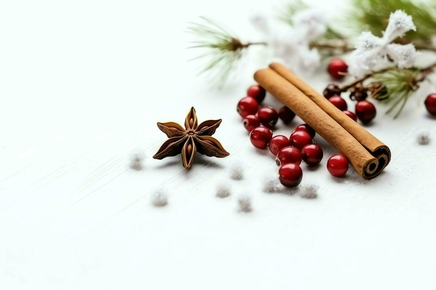 Christmas composition with gift boxes, card balls fir branches pine cones with copy space. Christmas by AI Generated photo