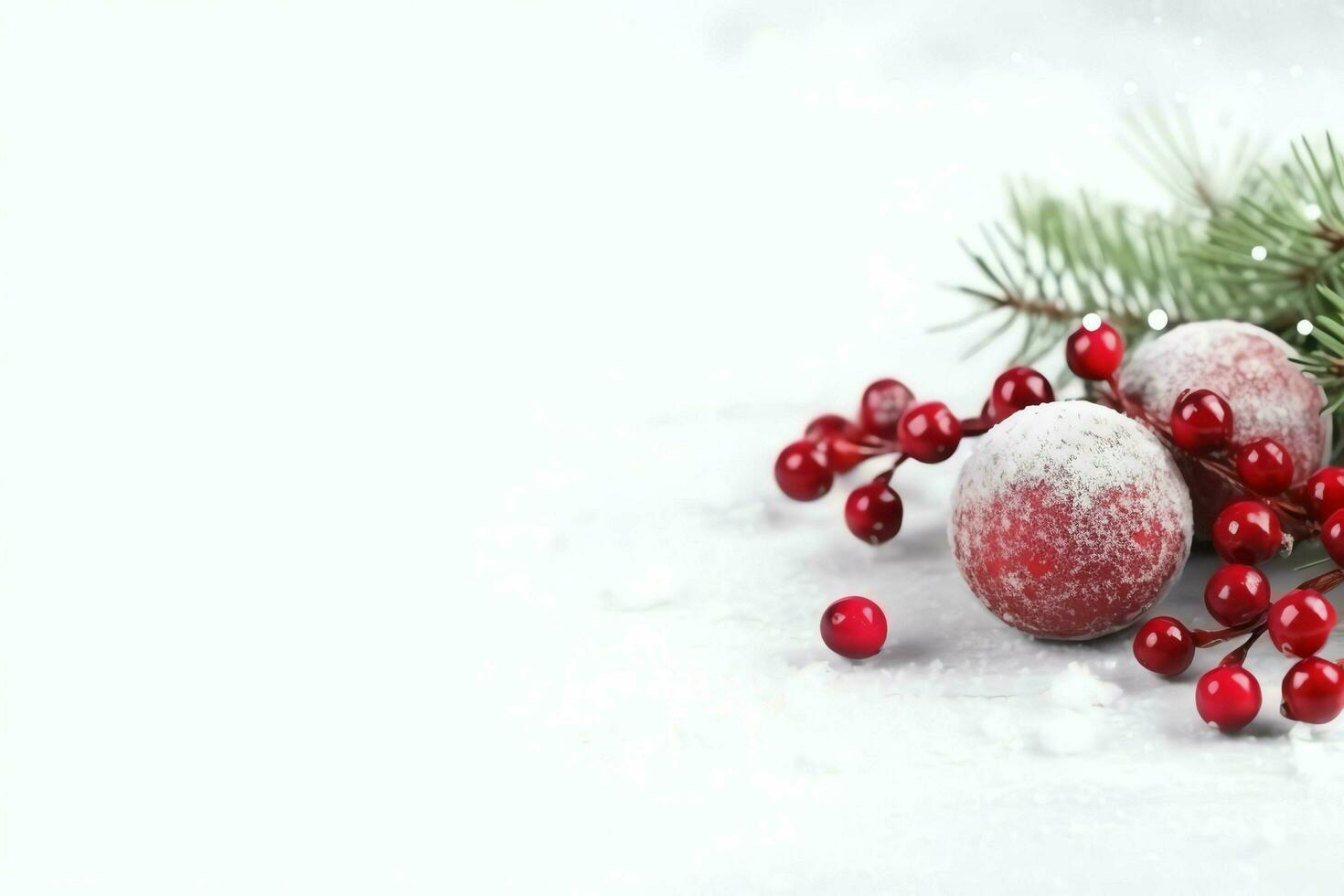 Christmas composition with gift boxes, card balls fir branches pine cones with copy space. Christmas by AI Generated photo