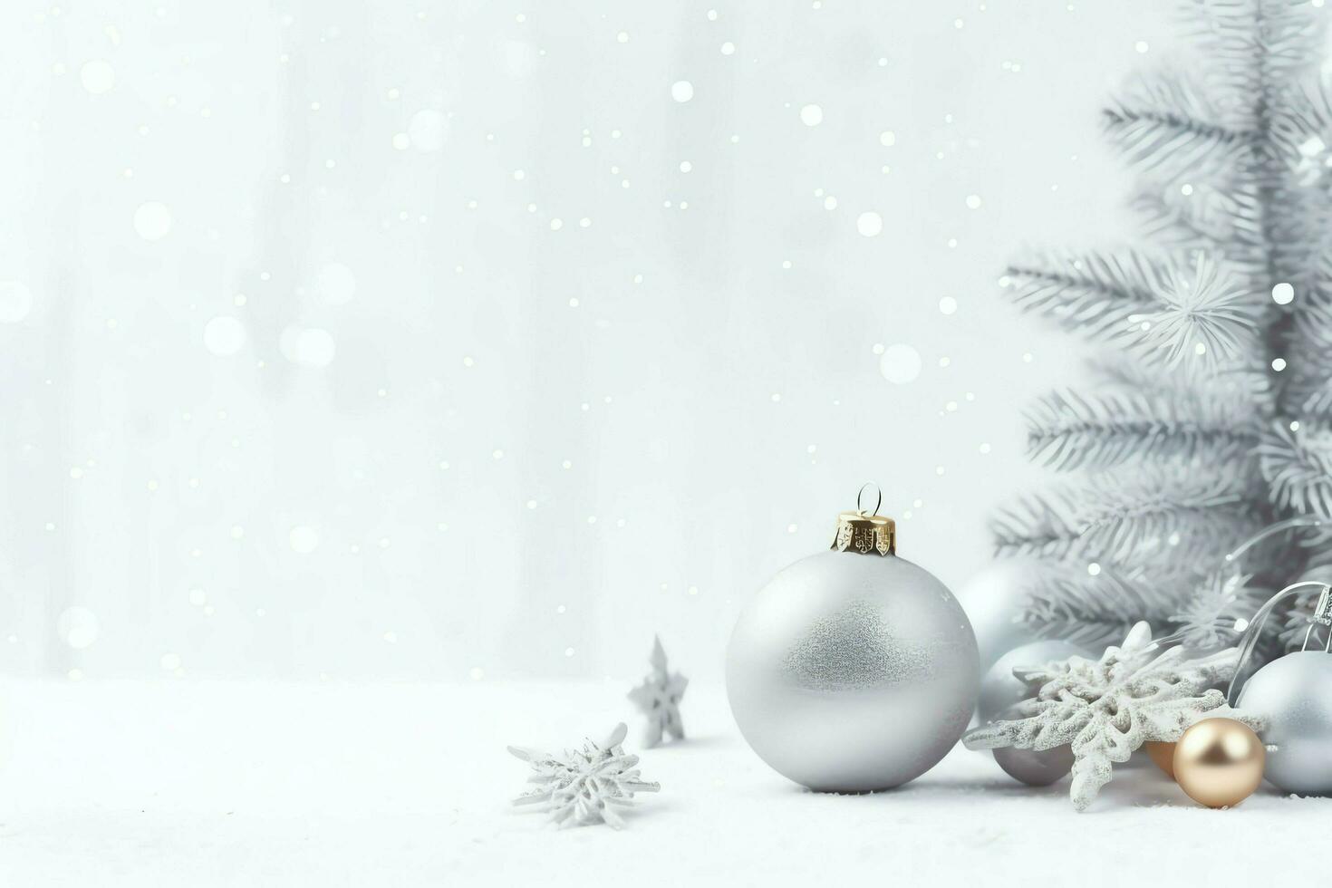 Christmas composition with gift boxes, card balls fir branches pine cones with copy space. Christmas by AI Generated photo