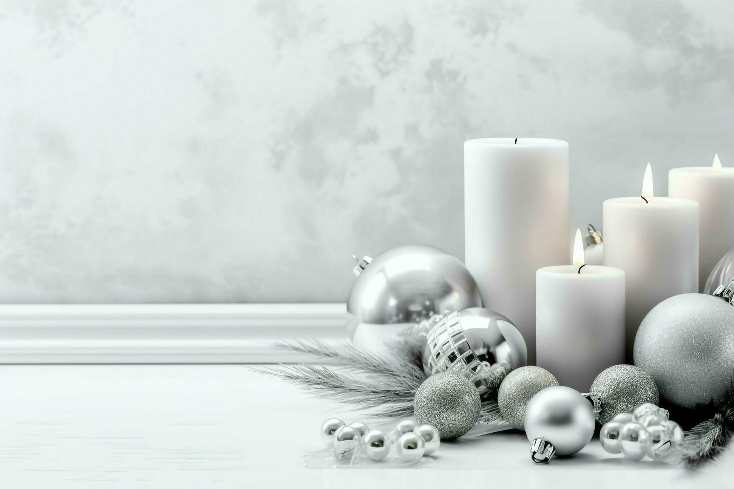 Christmas composition with gift boxes, card balls fir branches pine cones with copy space. Christmas by AI Generated photo
