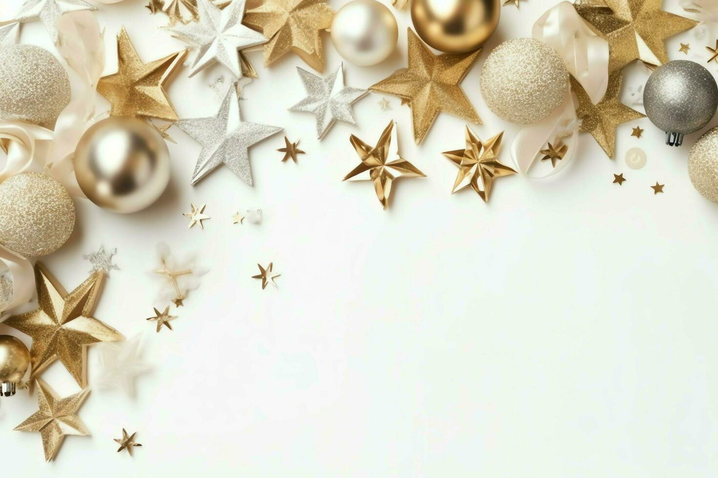 Christmas composition with gift boxes, card balls fir branches pine cones with copy space. Christmas by AI Generated photo