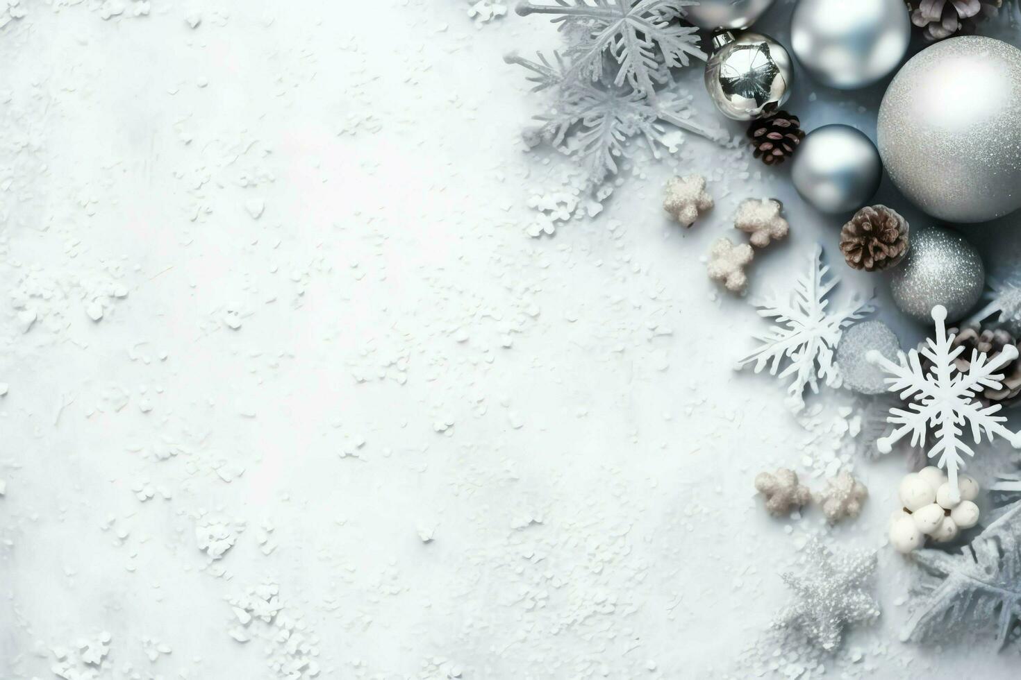 Christmas composition with gift boxes, card balls fir branches pine cones with copy space. Christmas by AI Generated photo