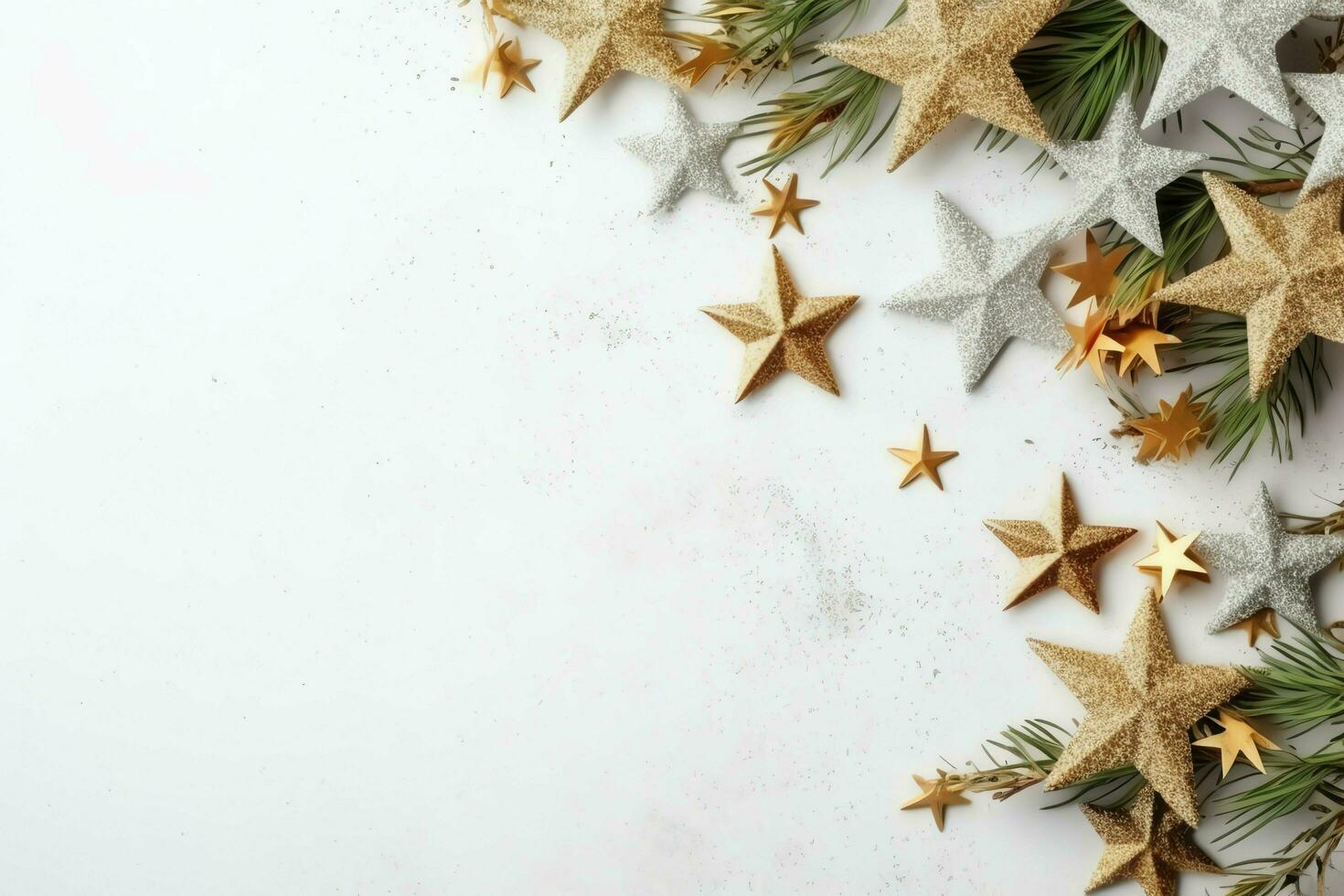 Christmas composition with gift boxes, card balls fir branches pine cones with copy space. Christmas by AI Generated photo
