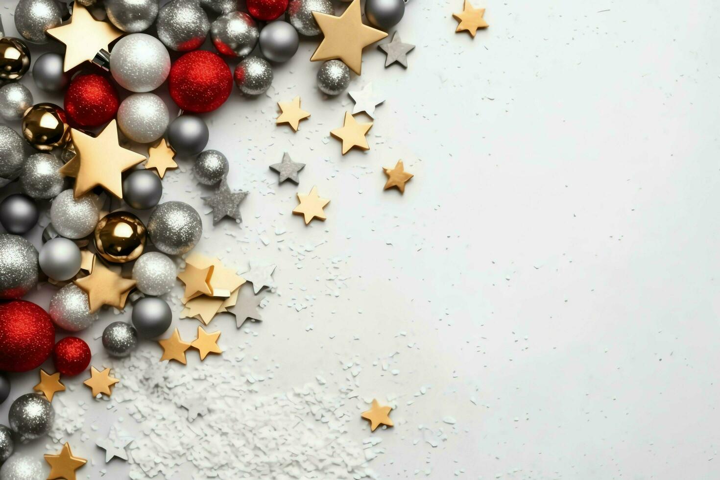 Christmas composition with gift boxes, card balls fir branches pine cones with copy space. Christmas by AI Generated photo
