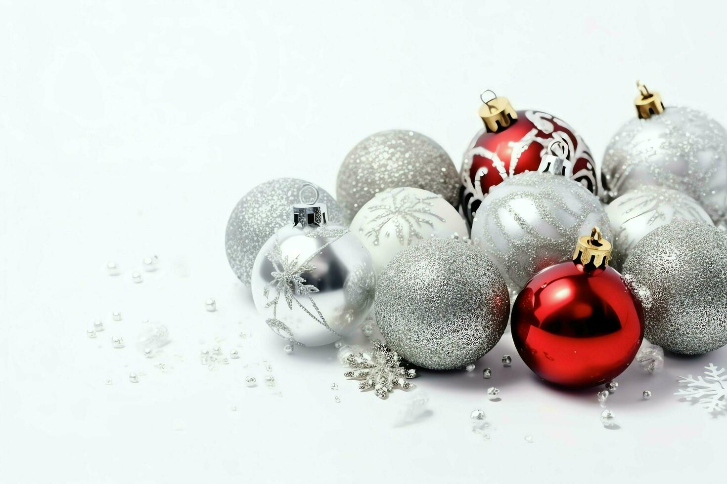 Christmas composition with gift boxes, card balls fir branches pine cones with copy space. Christmas by AI Generated photo