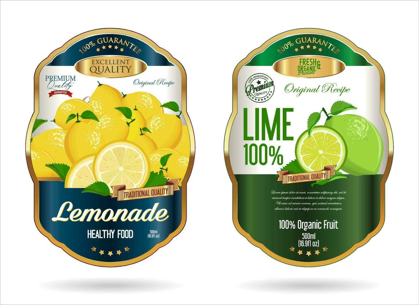 Golden retro labels for organic fruit product vector