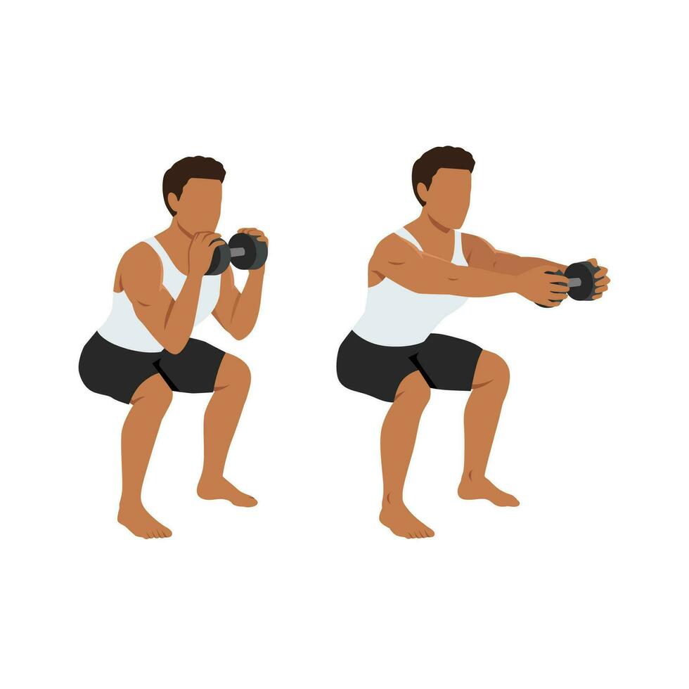 Man doing dumbbell chest press squat exercise. vector