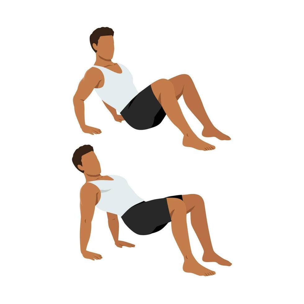 Man doing floor tricep dips exercise. vector