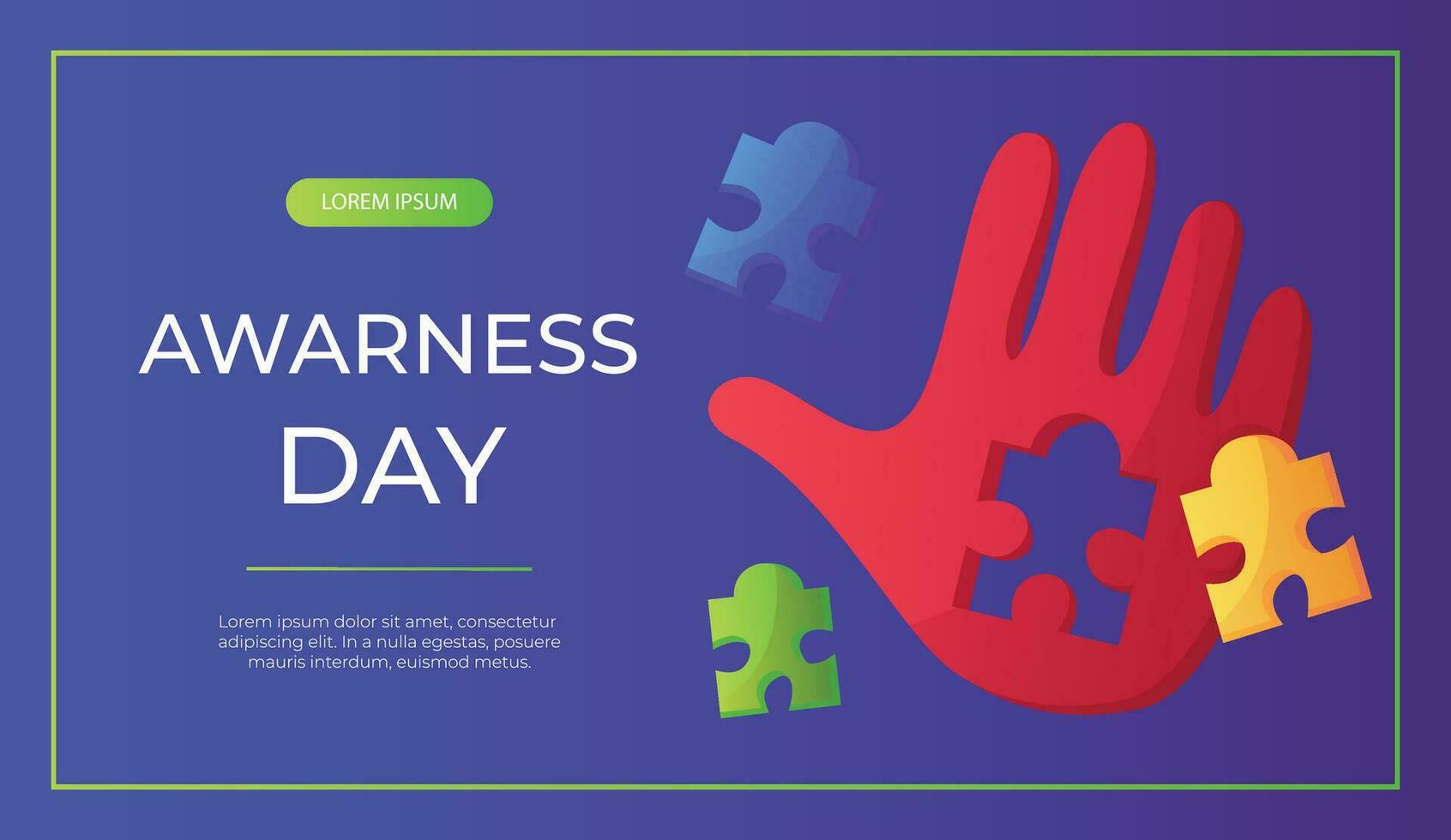 Promo banner world autism awareness day with hand colorful puzzle pieces. International solidarity, aspergers day. Health care, mental illness. Social media post for poster, advertising, cover vector