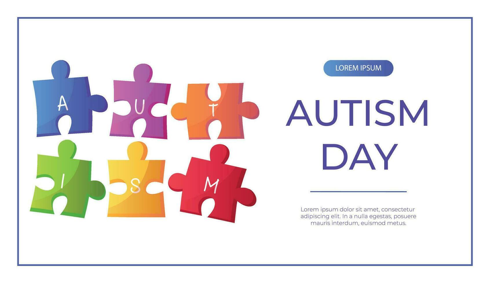 Promo banner world autism awareness day with jigsaw puzzle pieces with text. International solidarity, aspergers day. Health care, mental illness. Social media post for poster, advertising, cover vector