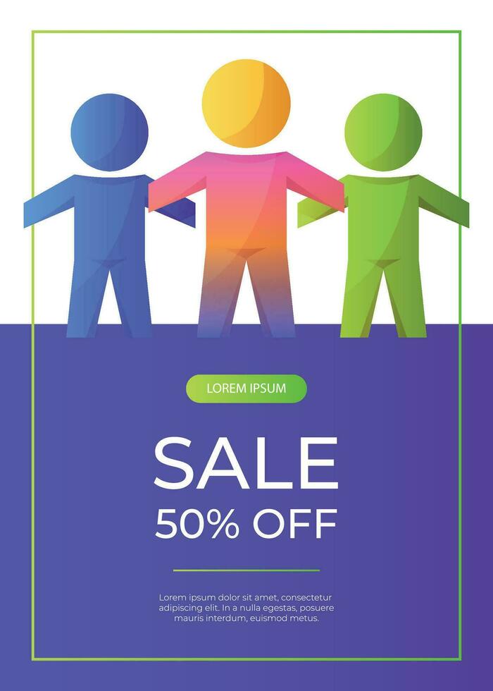 Promo sale flyer world autism awareness day with jigsaw group of child people. International solidarity, aspergers day. Health care, mental illness. Social media post for poster, banner, cover vector