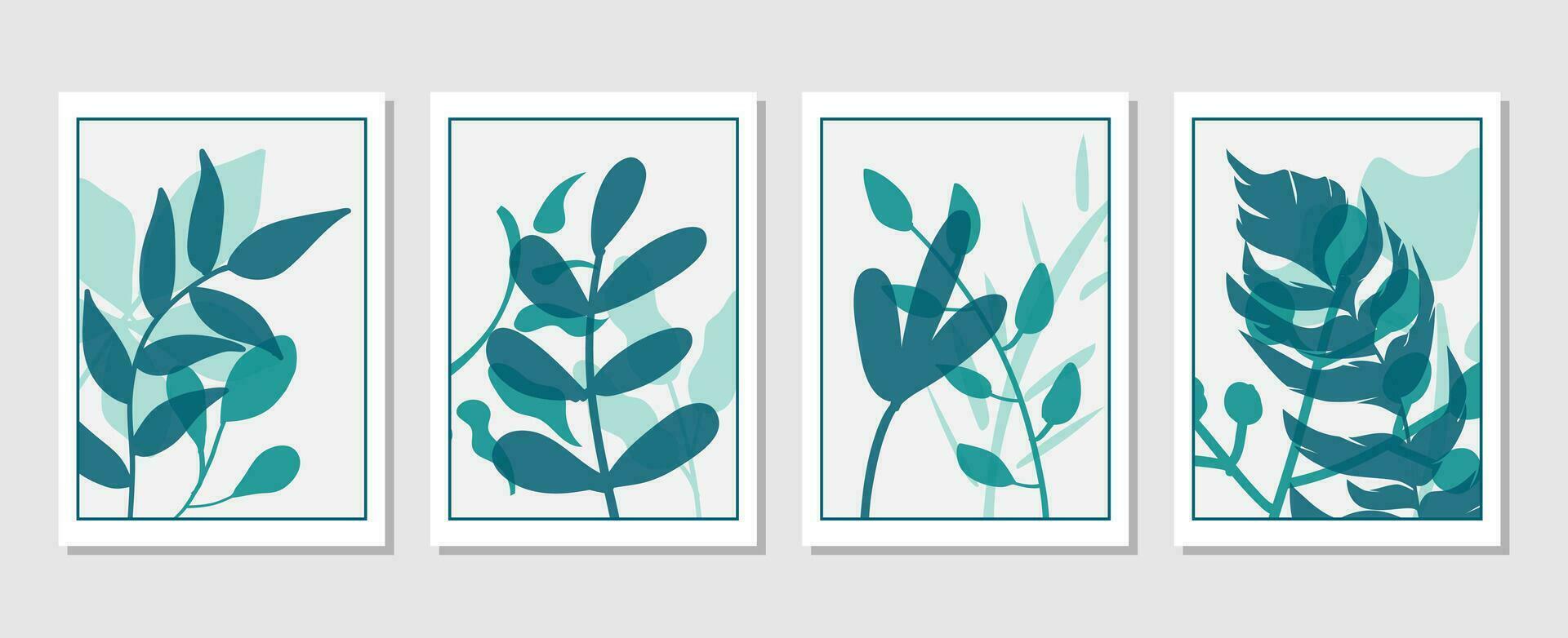 Set of vector abstract creative backgrounds with tropical leaves. Hand Drawn textures for wall decoration, postcard or brochure cover design
