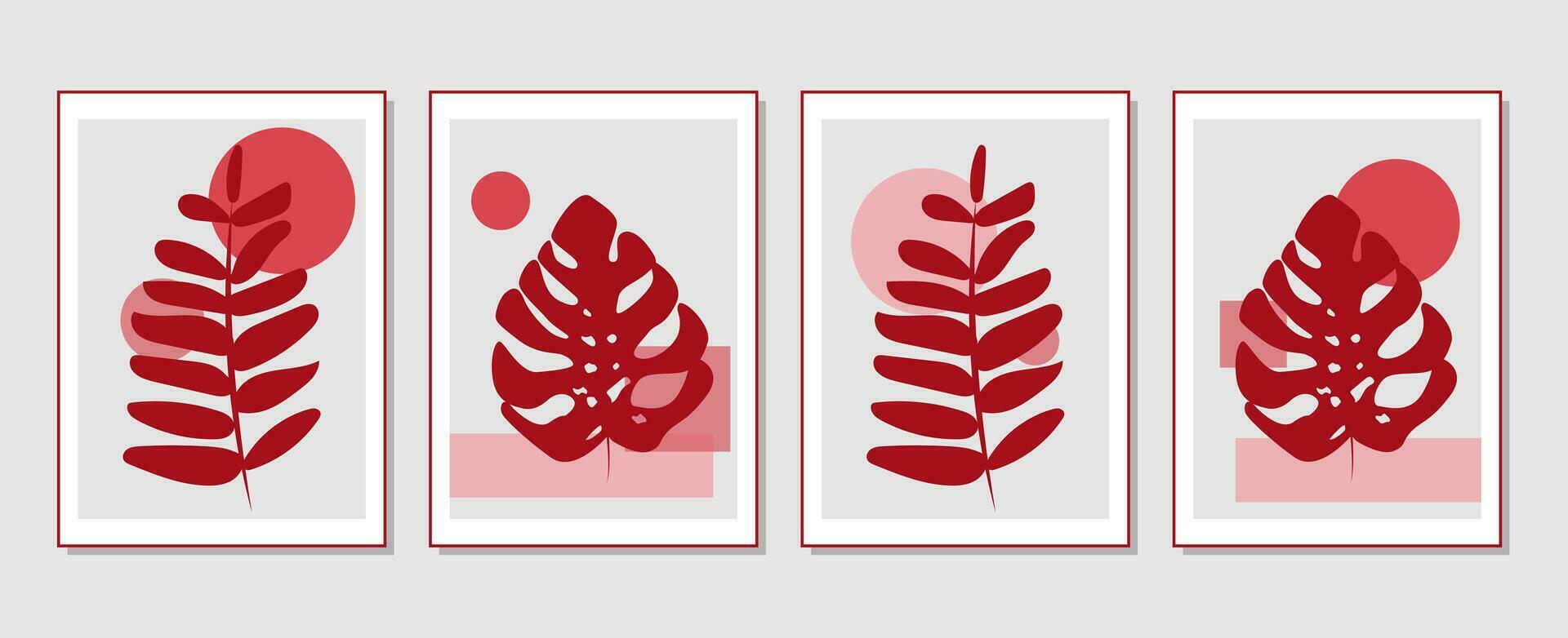 Set of vector abstract creative backgrounds with tropical leaves. Hand Drawn textures for wall decoration, postcard or brochure cover design