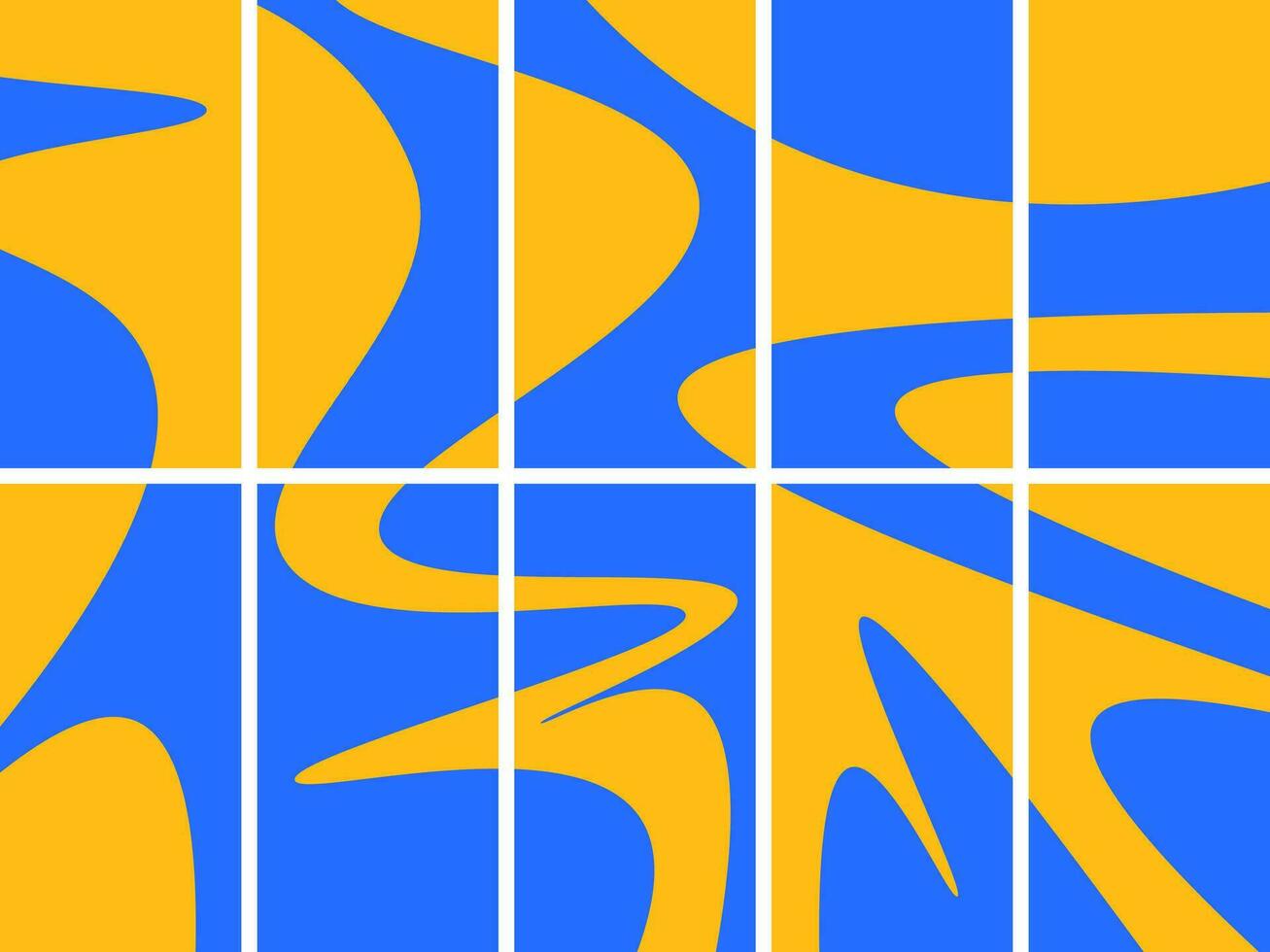 Set of waves abstract background. Brutalist contemporary blue, yellow color. Brutal, retro, bauhaus, swiss design. vector