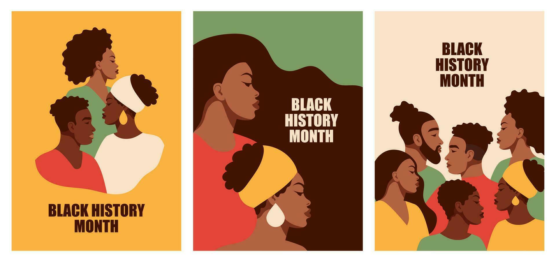 un conjunto de diseños con africano americanos negro hombres y mujer. puño.negro historia mes. dibujos animados, departamento, vector ilustración.