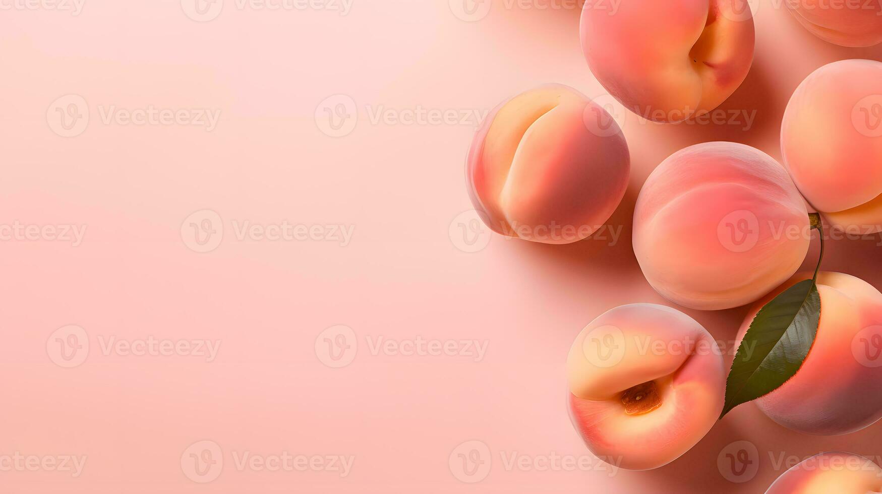 AI generated Fresh apricots on peach fuzz color of the year 2024 background. Top view, copy space photo