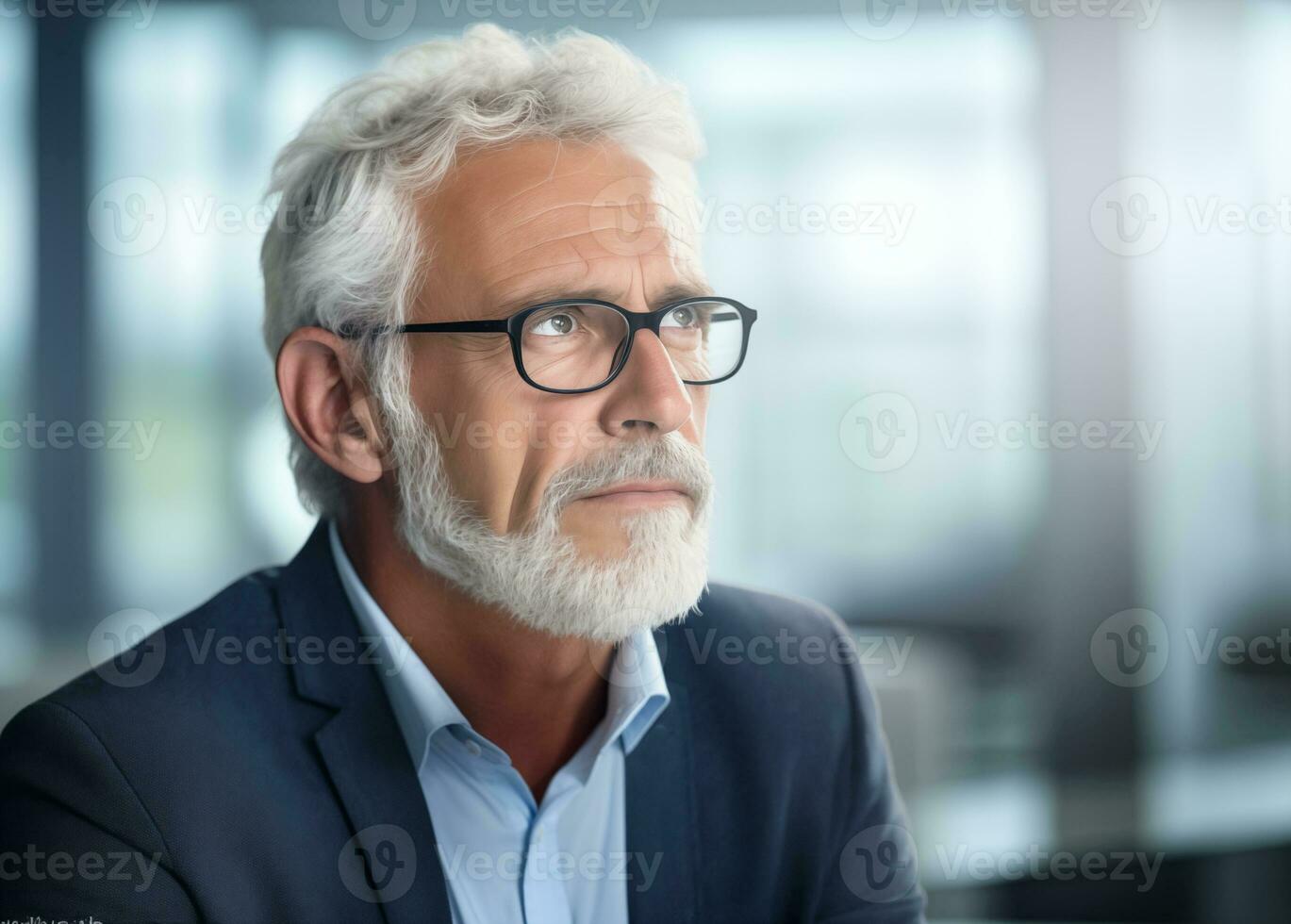 AI generated A mature businessman in the office thinking at the desk photo