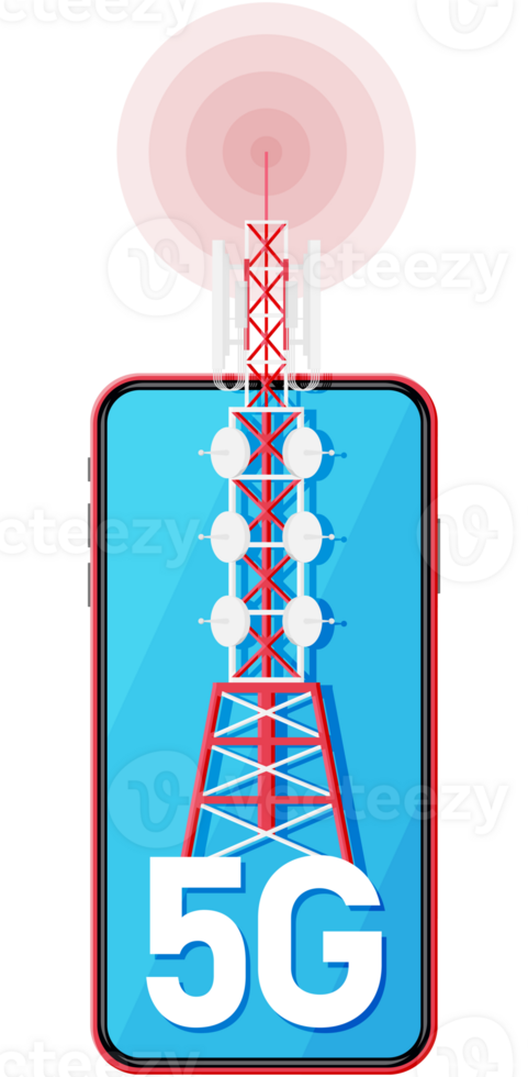 Mobile Smartphone and 5G Communication Tower. png