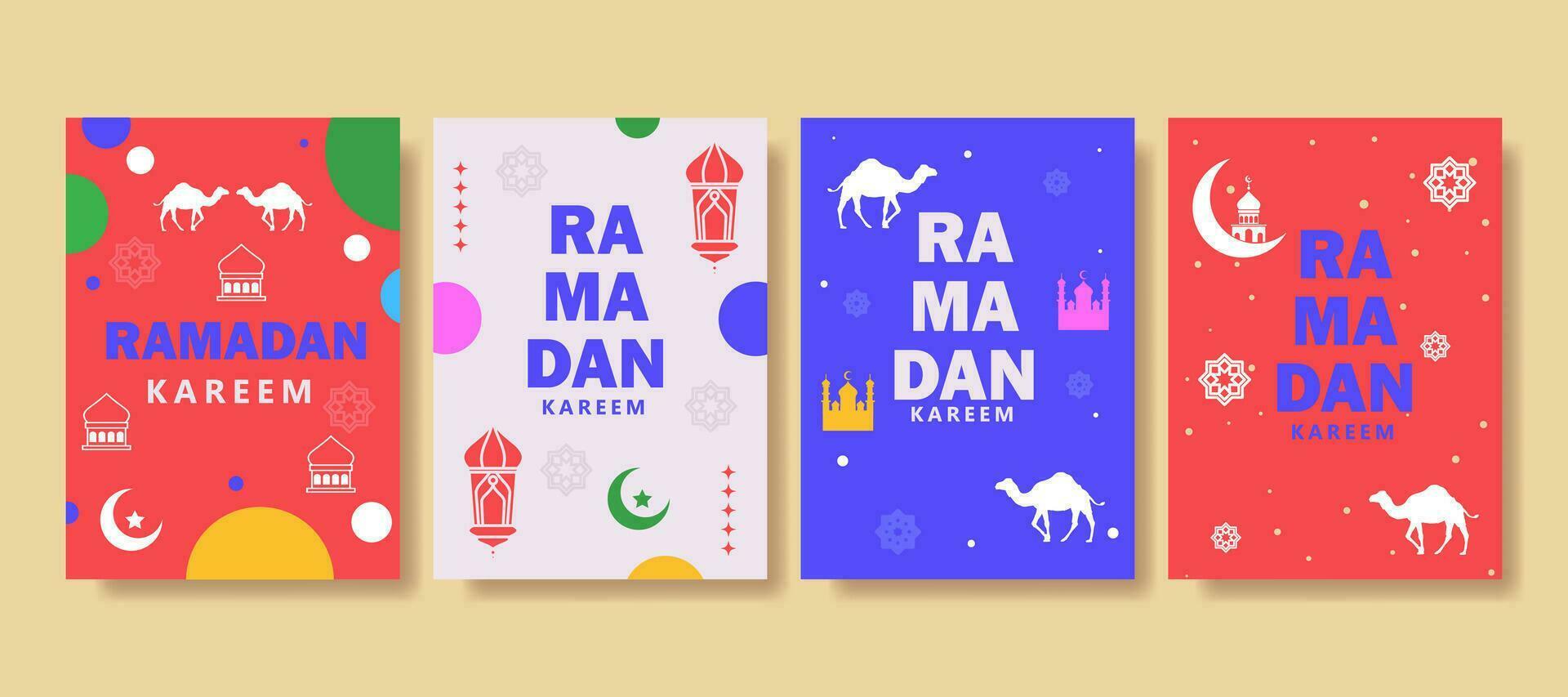 islámico saludo tarjeta conjunto modelo con Ramadán para fondo de pantalla diseño póster, medios de comunicación bandera vector