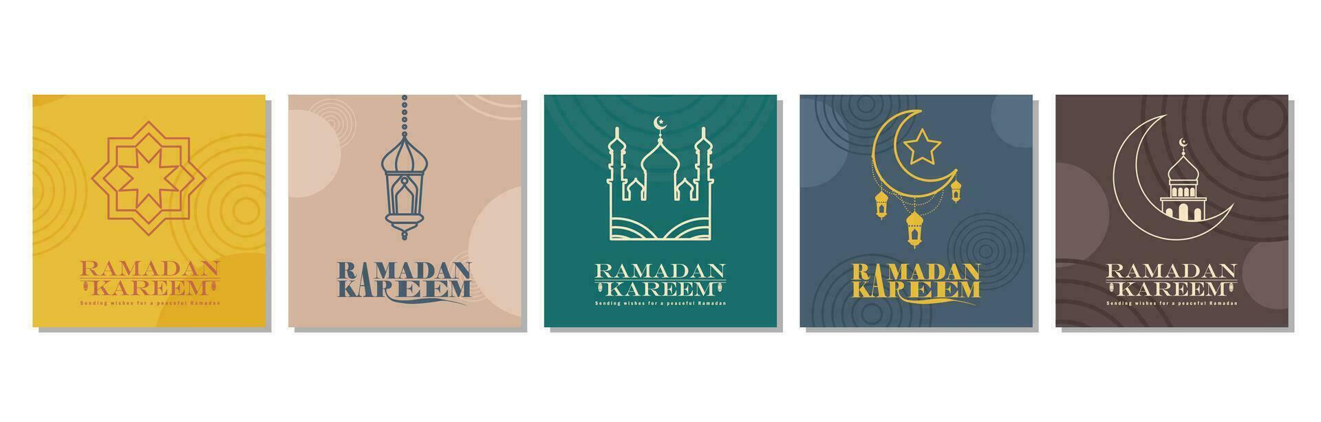 islámico saludo tarjeta conjunto modelo con Ramadán para fondo de pantalla diseño póster, social medios de comunicación correo, medios de comunicación bandera vector