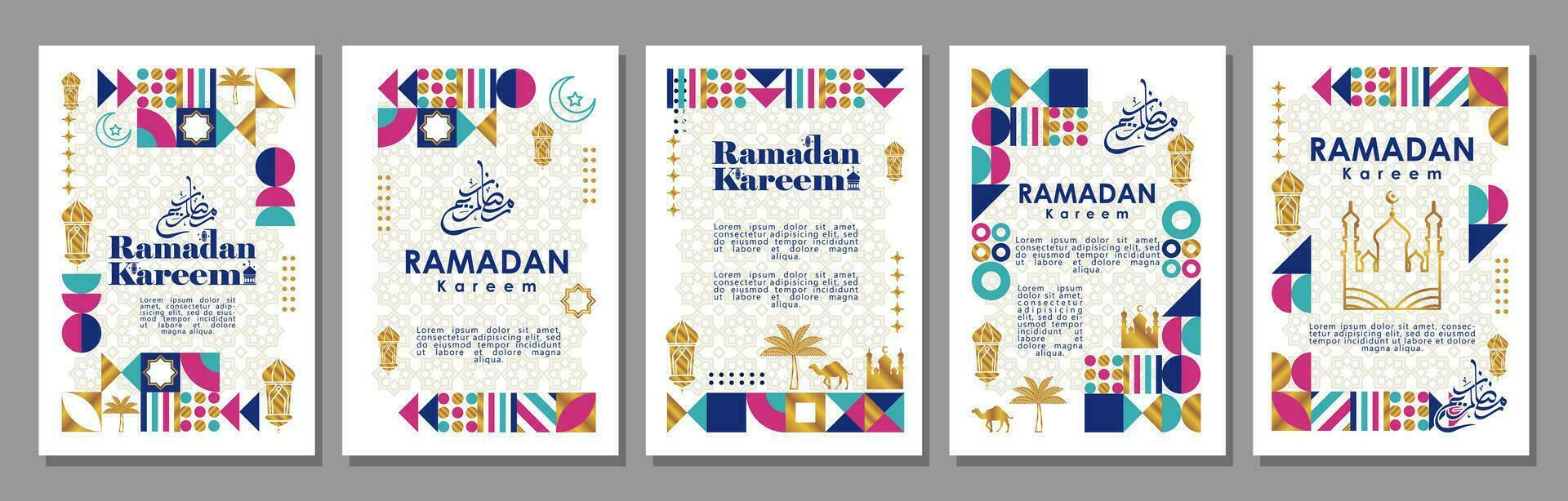 Islamic greeting card set template with ramadan for wallpaper design Poster, media banner vector