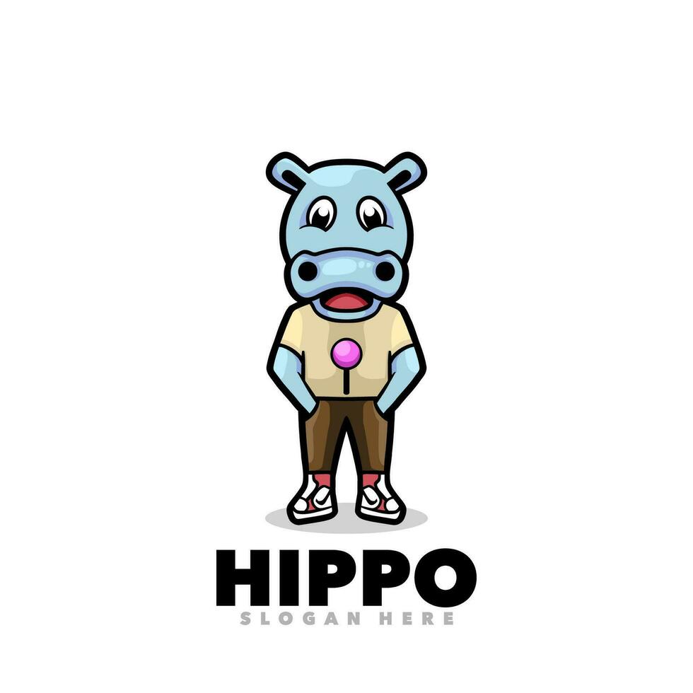 Hippo mascot cartoon logo vector