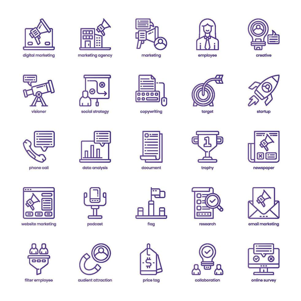 Marketing Agency icon pack for your website design, logo, app, and user interface. Marketing Agency icon basic line gradient design. Vector graphics illustration and editable stroke.