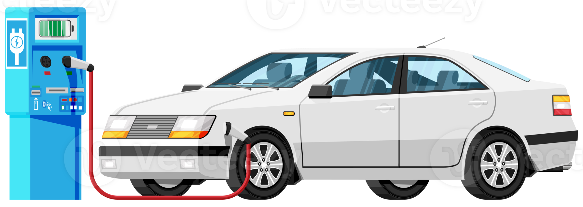White Electric Car Charging at Charger Station. png