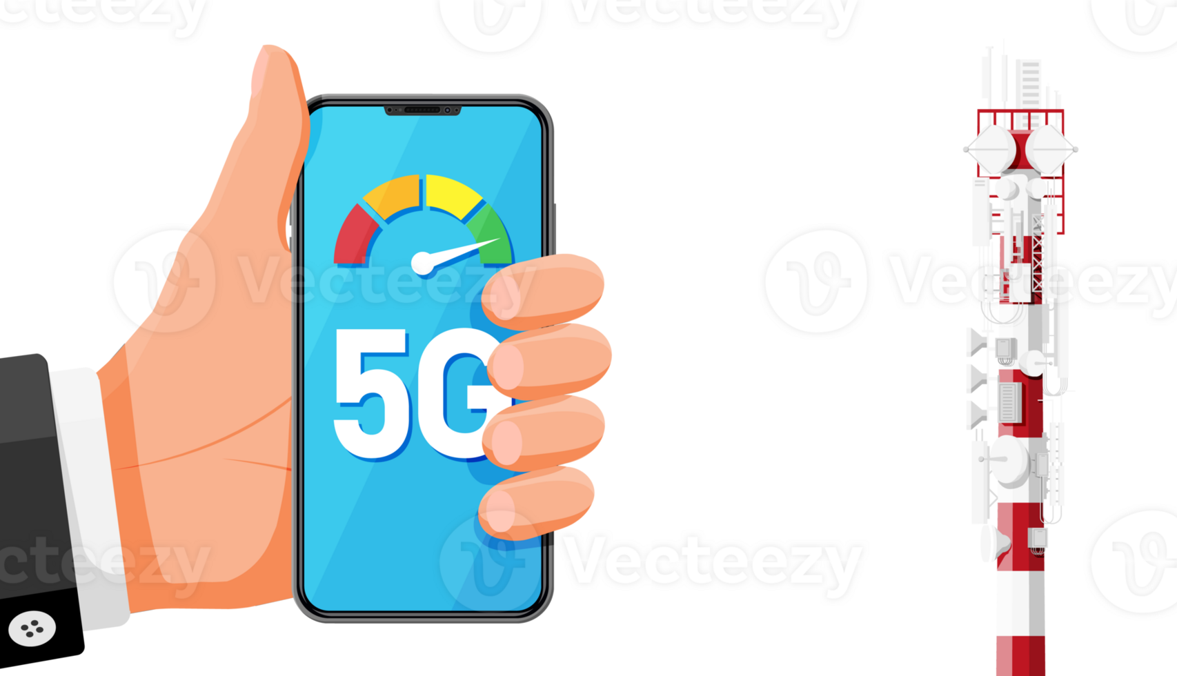 Mobile Smartphone and 5G Communication Tower. png
