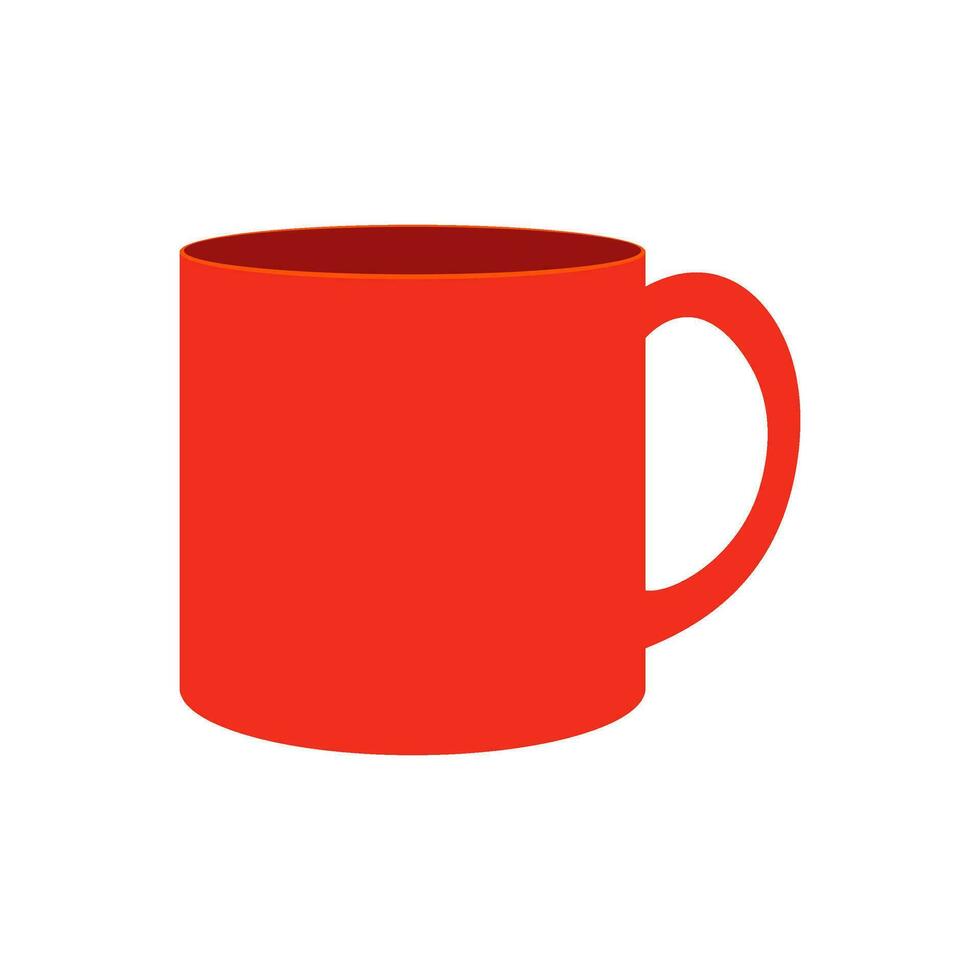 Red mug vector illustration. Cartoon isolated empty ceramic, porcelain or glass cup with handle for coffee and tea break in office and at home, tableware for hot morning drink for breakfast