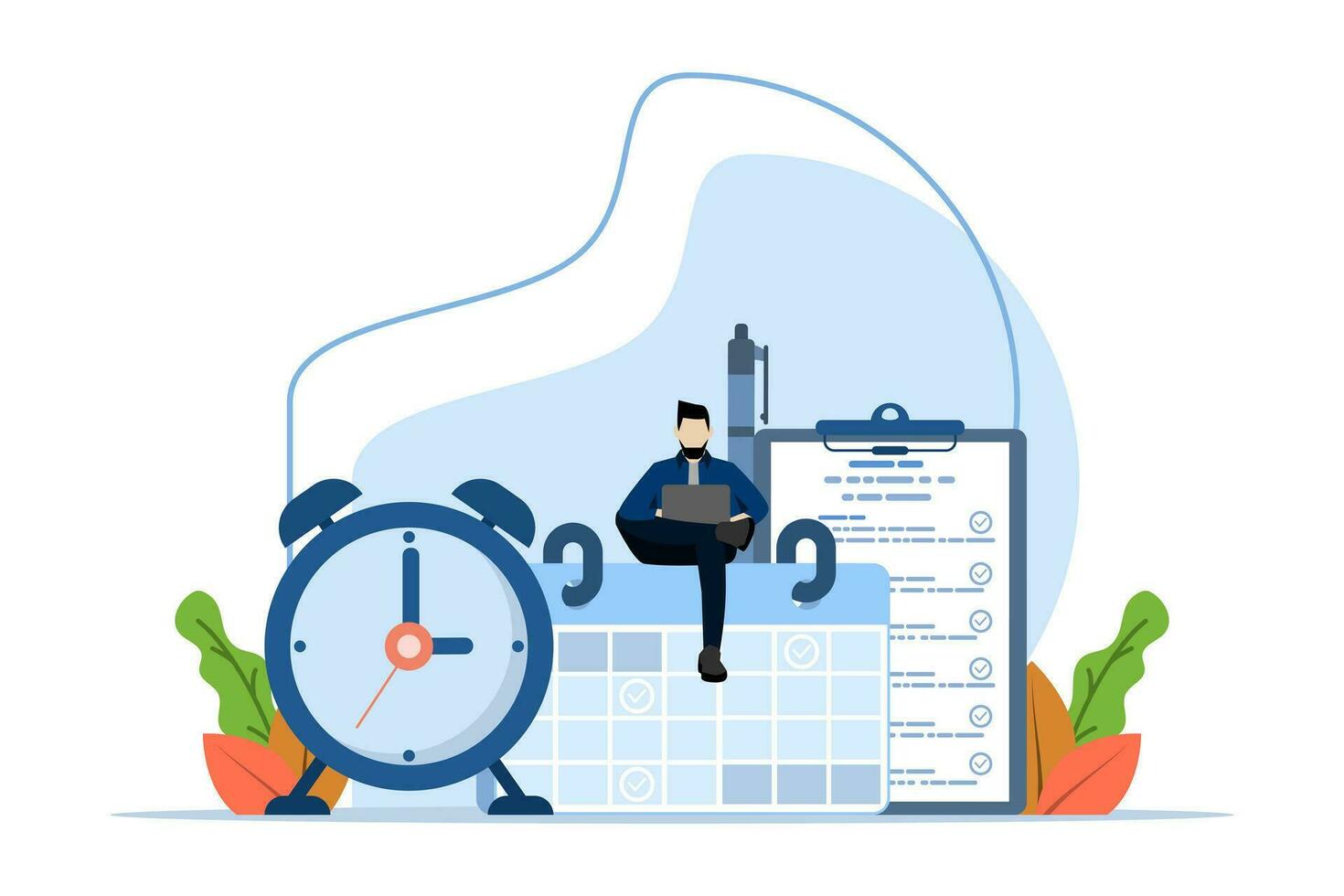 negocio calendario planificación concepto con en línea calendario. un grupo de personas quien trabajo según a un cronograma. en línea Planificación servicio, hora gestión, vector ilustración para blanco antecedentes.