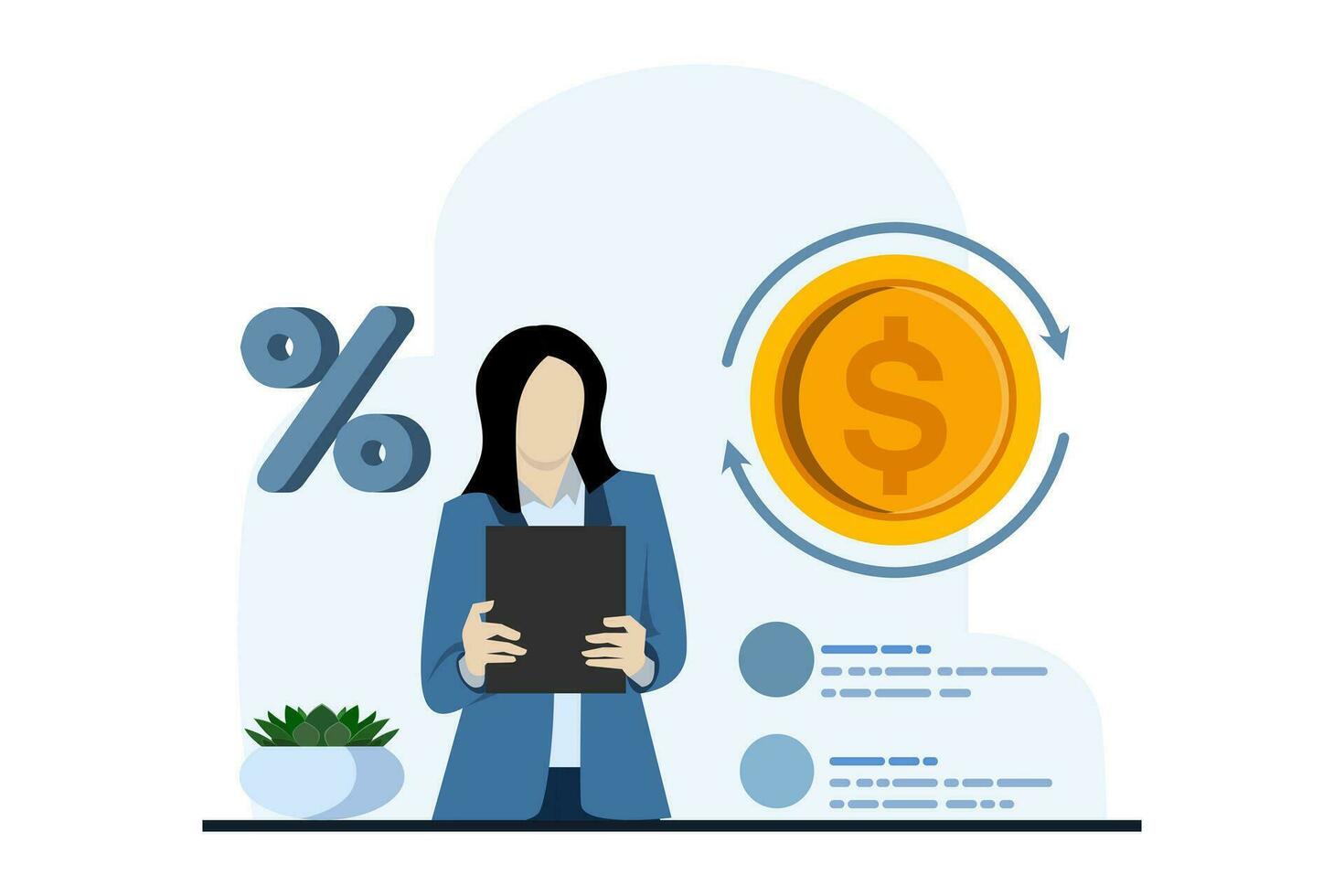 Concept of financial planning and budgeting. Debt management. Organization, tracking and payment of debts. Payment strategy development. Flat vector illustration on white background.
