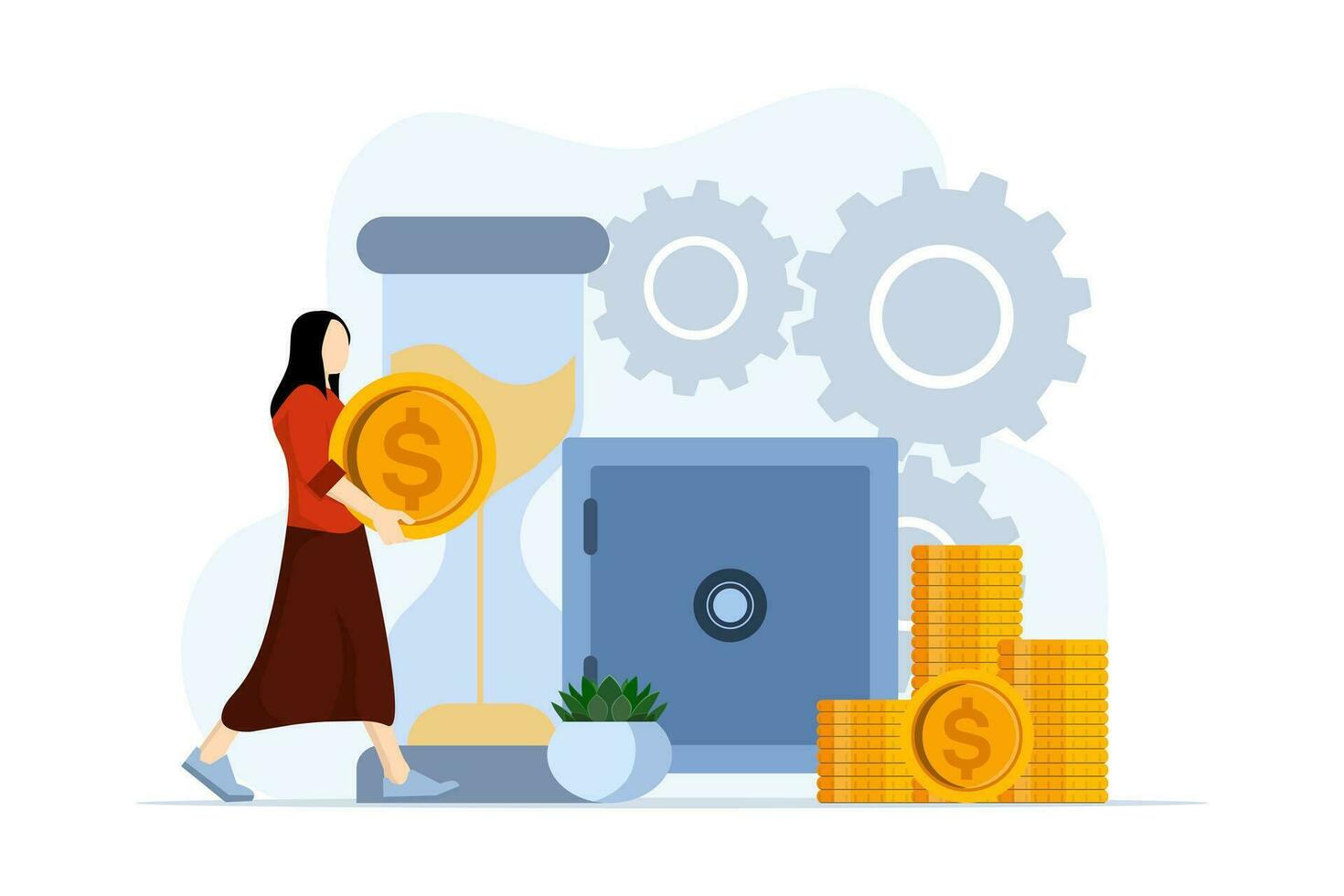 Money saving and profit concept, Financial goals, character carrying coins to save, Personal financial management and financial literacy. wealth management and investment plans. vector illustration.