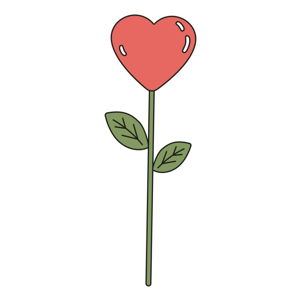 linda corazón conformado flor en retro estilo, Groovy. símbolo de amor para San Valentín día. vector
