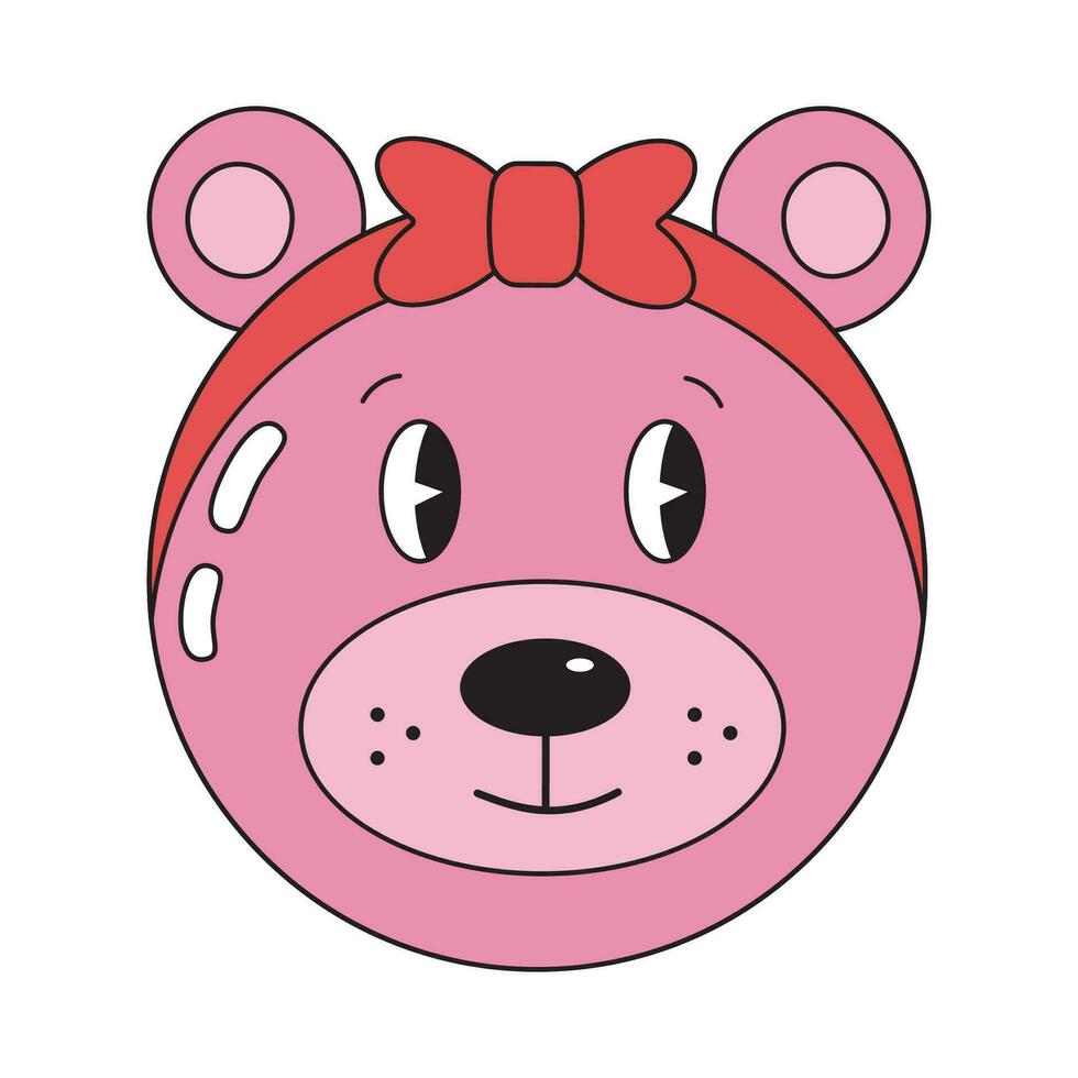 linda osito de peluche oso niña con arco en maravilloso retro estilo. gracioso rosado oso icono. vector