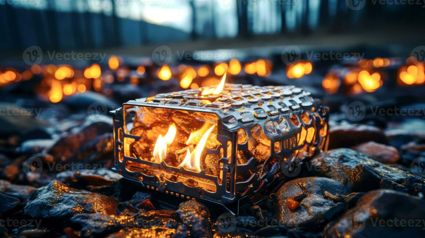 AI generated Barbecue grill for cooking in the forest, hiking. photo