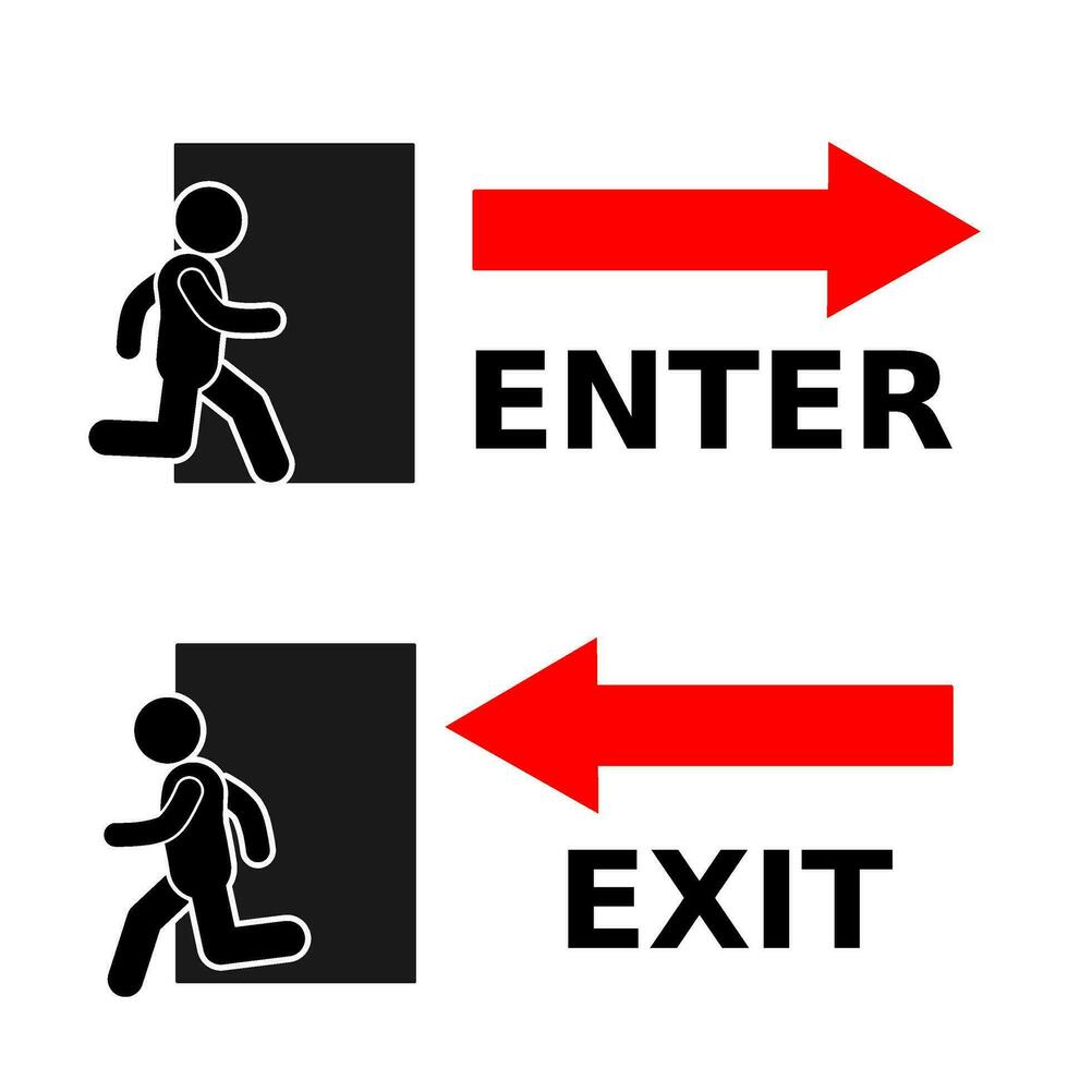 pictograms and stick figures sign for entrances, exits, emergency doors vector