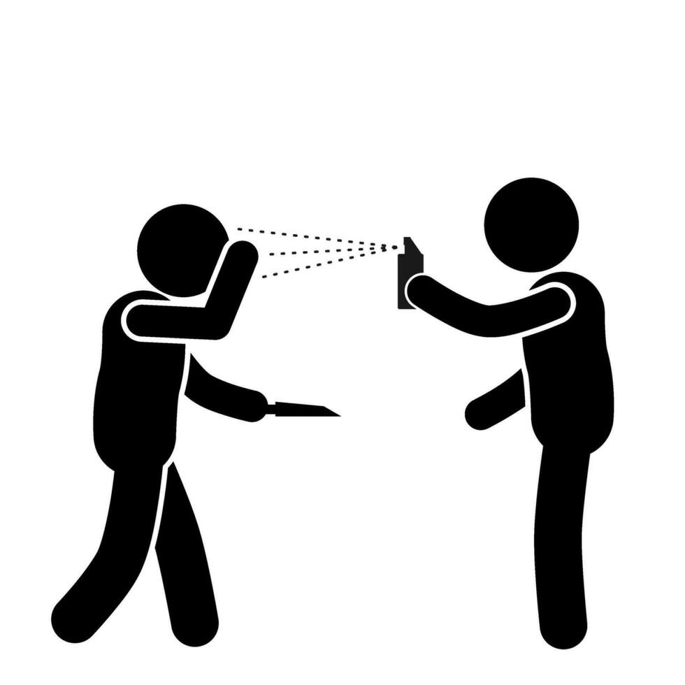vector illustration of someone spraying pepper spray on a criminal