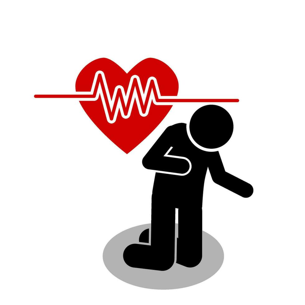 pictogram and stick figure vector illustration of a man having a heart attack, heart disease