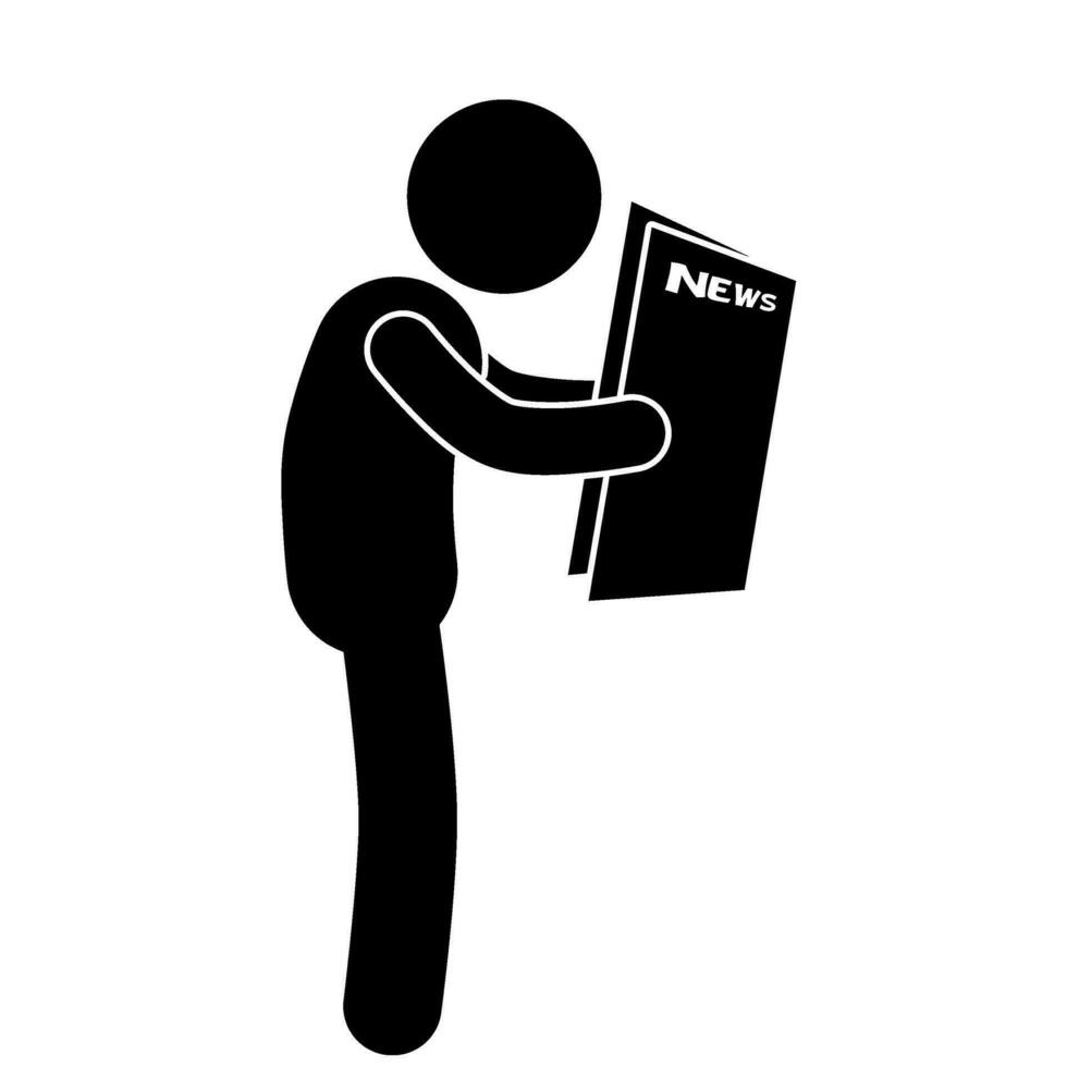vector illustration of a man reading a newspaper, reading the news, stick figure, pictogram