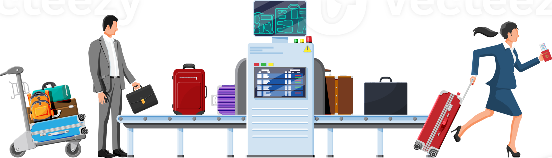 Airport Security Scanner. Conveyor With Luggage png