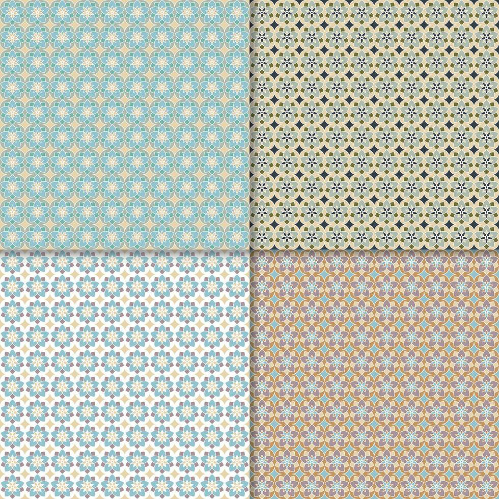 Four geometric seamless patterns. Can be used on textiles, wallpapers, surfaces, venue designs and as a background for cards and invitations vector