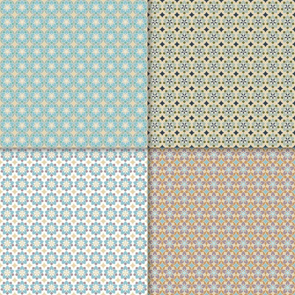 Four geometric seamless patterns. Can be used on textiles, wallpapers, surfaces, venue designs and as a background for cards and invitations vector