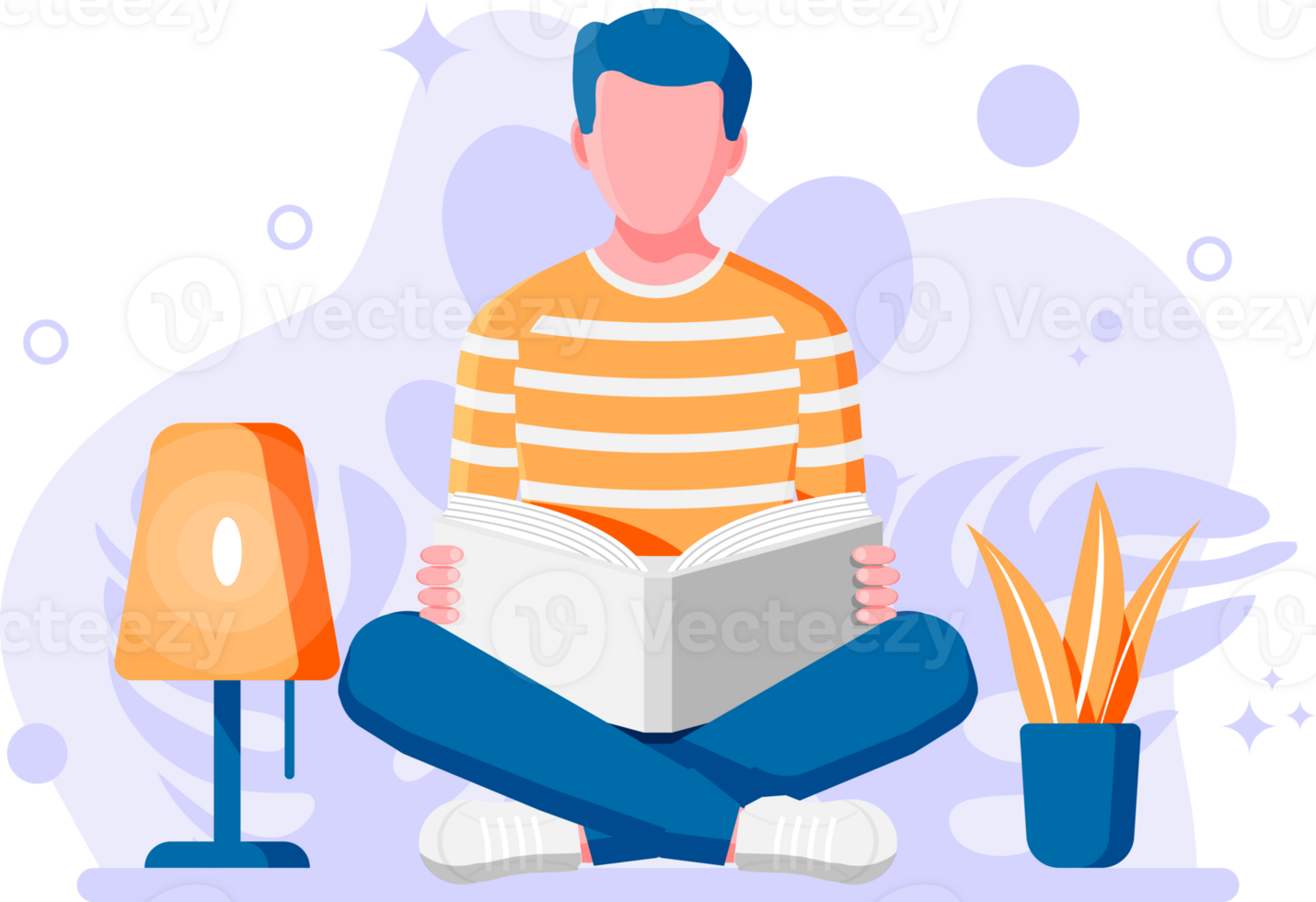 Young man sitting crosslegged and read book. 35743347 PNG