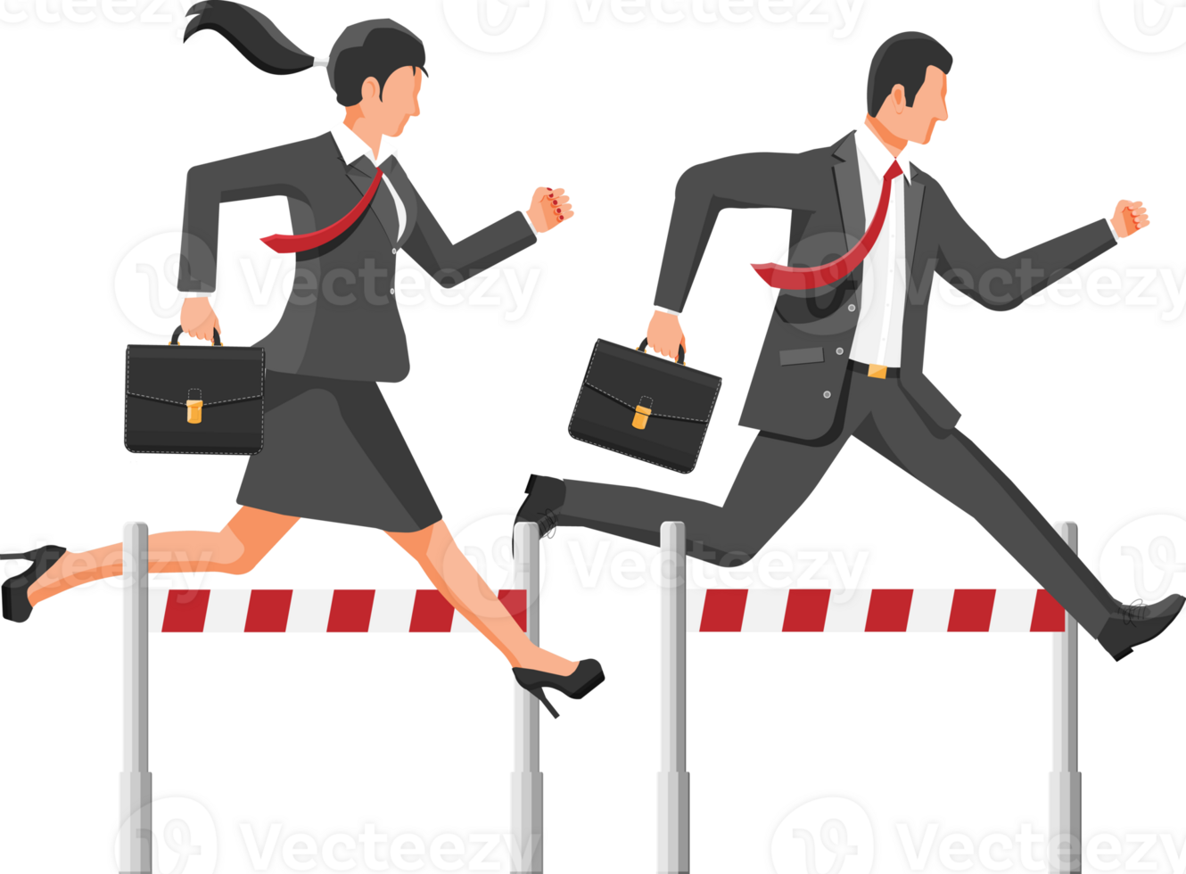 Business man and woman competing in steeplechase png